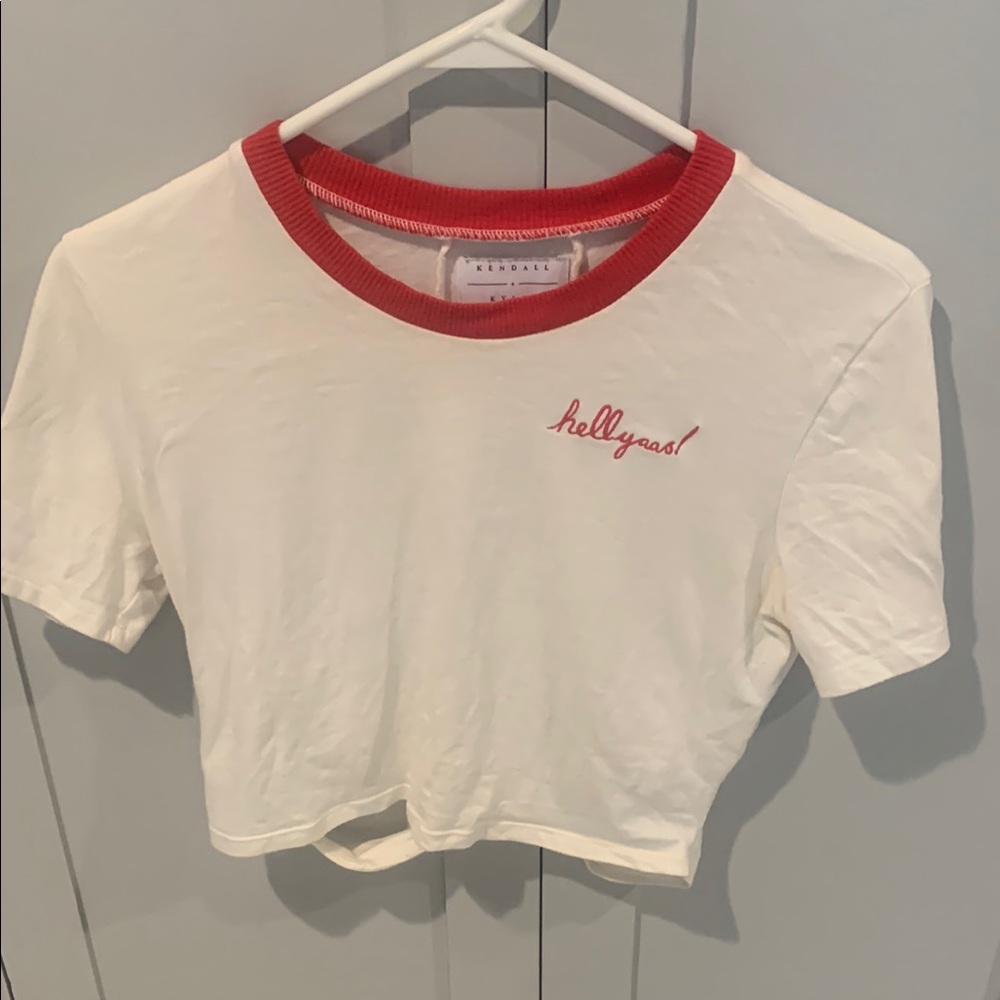 Kendall & Kylie Red and White Ringer Crop-top - Picture 1 of 11